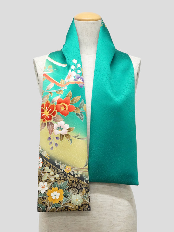 KIMONOのスカーフ。和柄ショール 女性用 レディース 日本製"エメラルドグリーン"