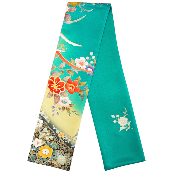 KIMONOのスカーフ。和柄ショール 女性用 レディース 日本製"エメラルドグリーン"
