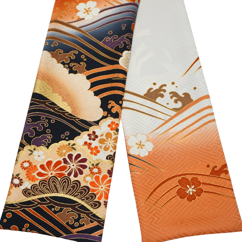 Шарф KIMONO. Платок с японским узором для женщин, женский, сделано в Японии. "Оранжевый / Белый / Черный"
