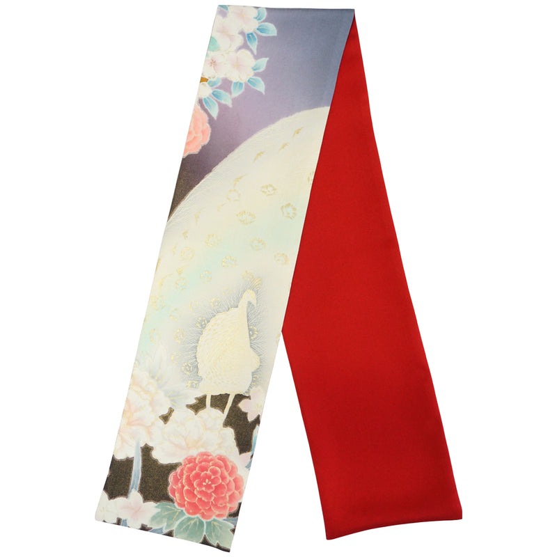 KIMONO围巾。日本图案的女性披肩，日本制造的女士。"孔雀/红色"
