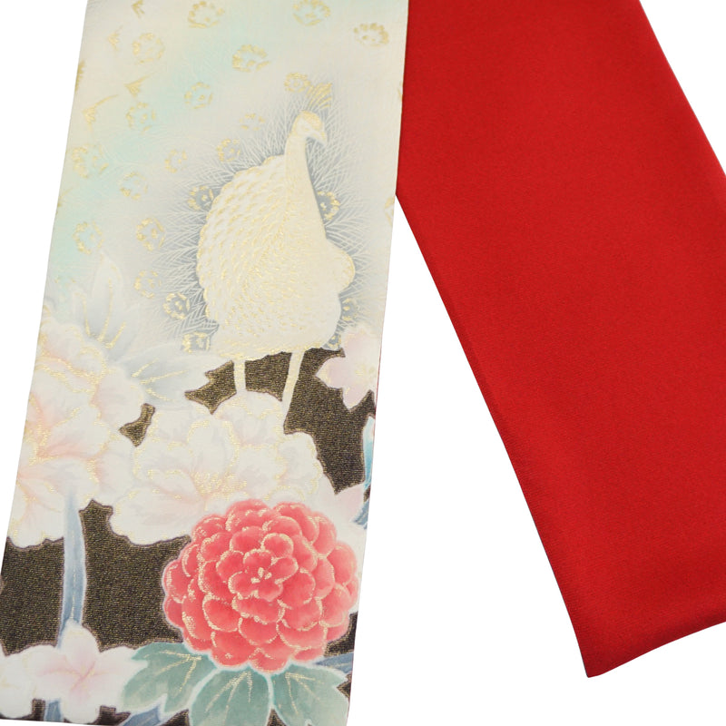 KIMONO scarf. Japanese pattern shawl for women, Ladies made in Japan. "Peacock / Red"