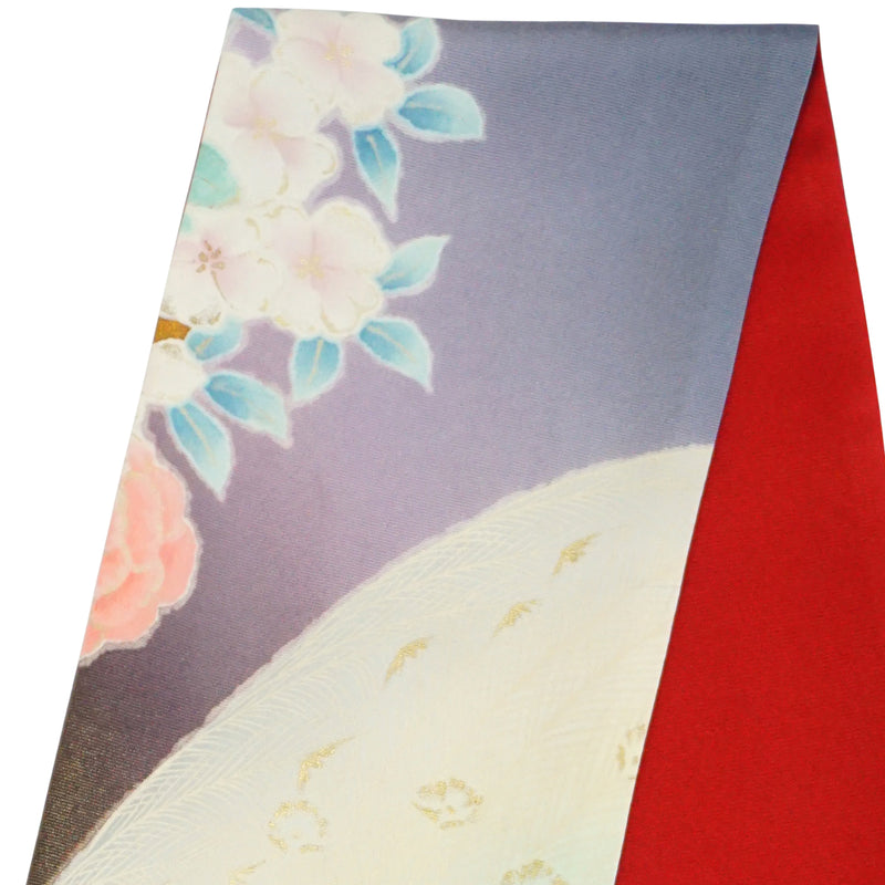 KIMONOのスカーフ。和柄ショール 女性用 レディース 日本製"ピーコック/レッド"