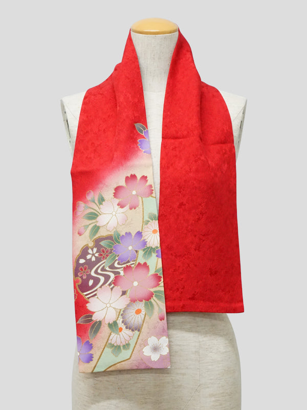 KIMONO scarf. Japanese pattern shawl for women, Ladies made in Japan. "Cherry Blossoms / Red"