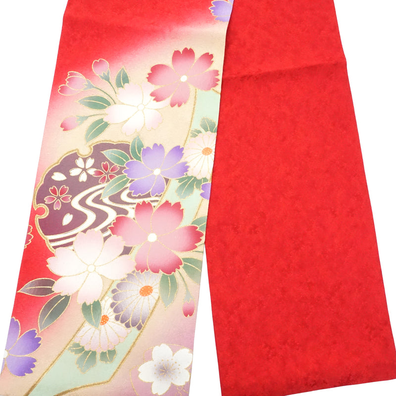 KIMONOのスカーフ。和柄ショール 女性用 レディース 日本製"桜/赤"
