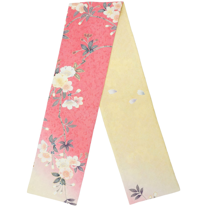 Bufanda KIMONO. Chal de patrón japonés para mujeres, Ladies made in Japan. "Flores de Cerezo / Rosa / Marfil"