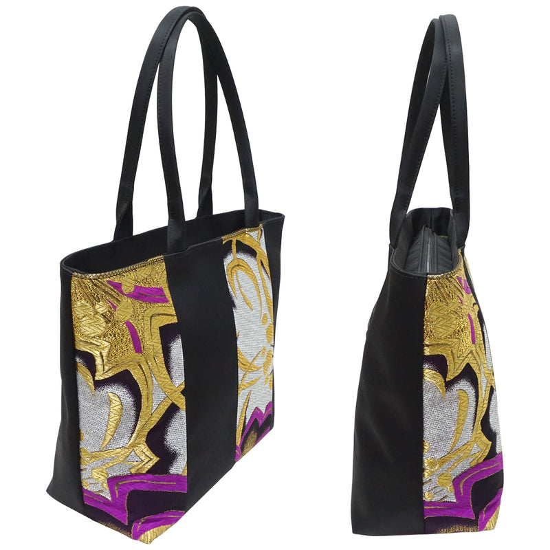 Patchwork Tote Bag hecho de OBI de alto grado. hecho en Japón. Bolsos de mano y hombro para damas, únicos en su tipo "モダンな桜 / パープル"