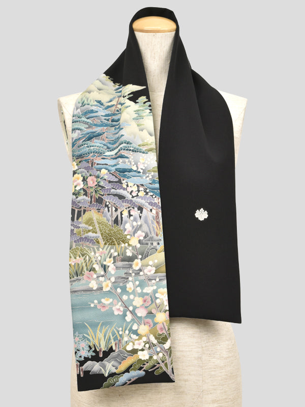 KIMONO围巾。日本图案的女性披肩，女士们在日本制造。"春天的池塘"