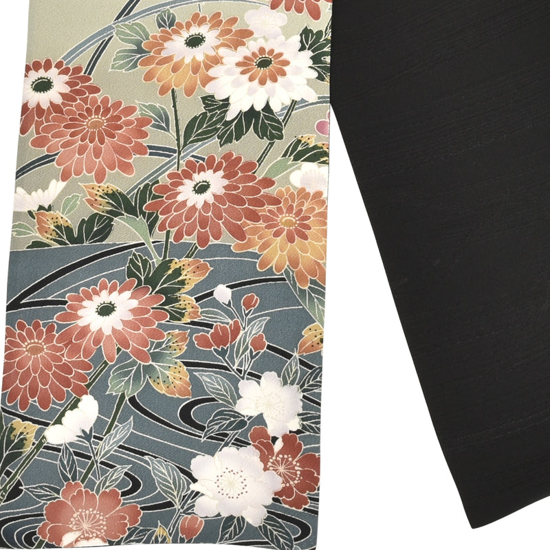 KIMONO scarf. Japanese pattern shawl for women, Ladies made in Japan. "Chrysanthemum & streamiing water"