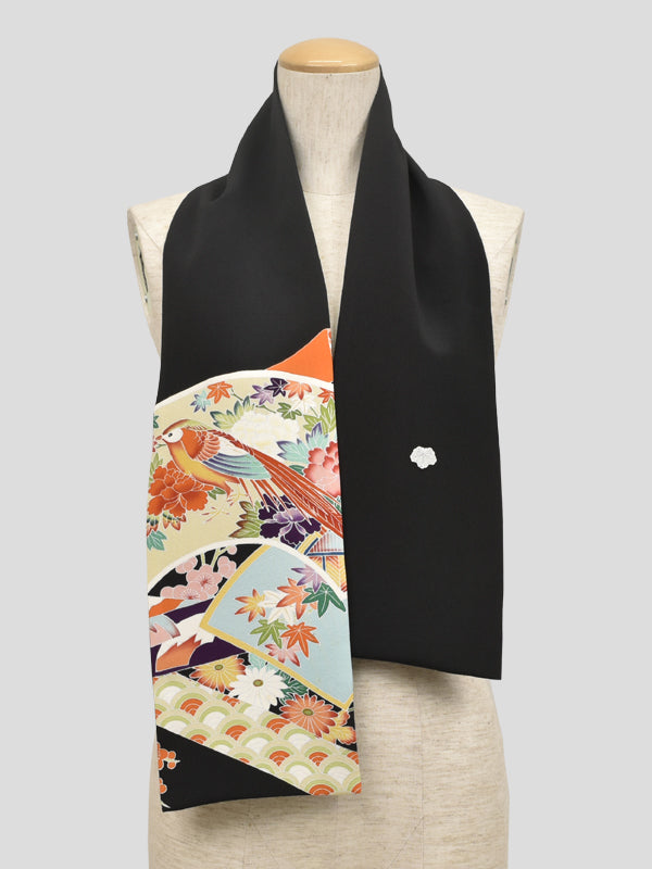 KIMONOのスカーフ。和柄ショール 女性用 レディース 日本製"鳥と季節の花"