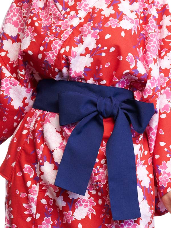 YUKATA with sash belt. made in Japan. Midori Yukata "Red Cherry Blossoms / 赤桜"
