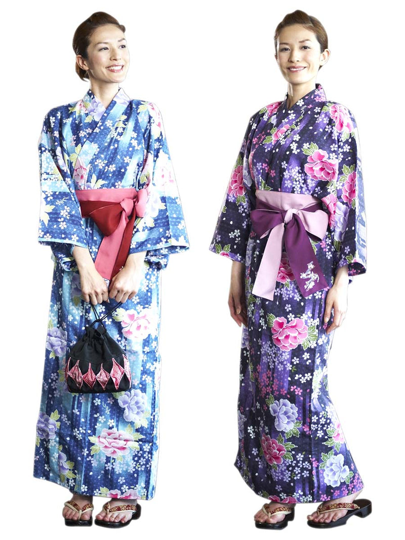 帯付きの極上浴衣です。日本製。みどりゆかた「紫牡丹・紫牡丹」