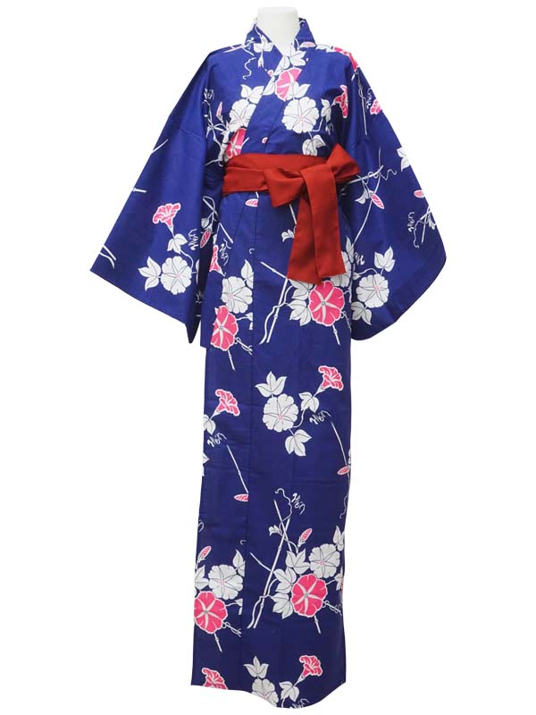 YUKATA with sash belt. made in Japan. Midori Yukata "Navy Blue Morning Glory / 紺朝顔"