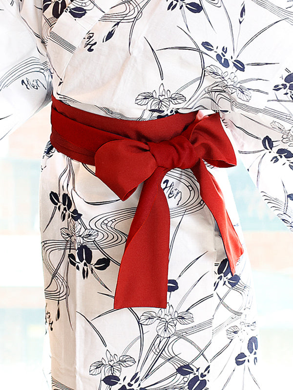 YUKATA con cinturón de faja. Hecho en Japón. Midori Yukata " White Iris / 白菖蒲"