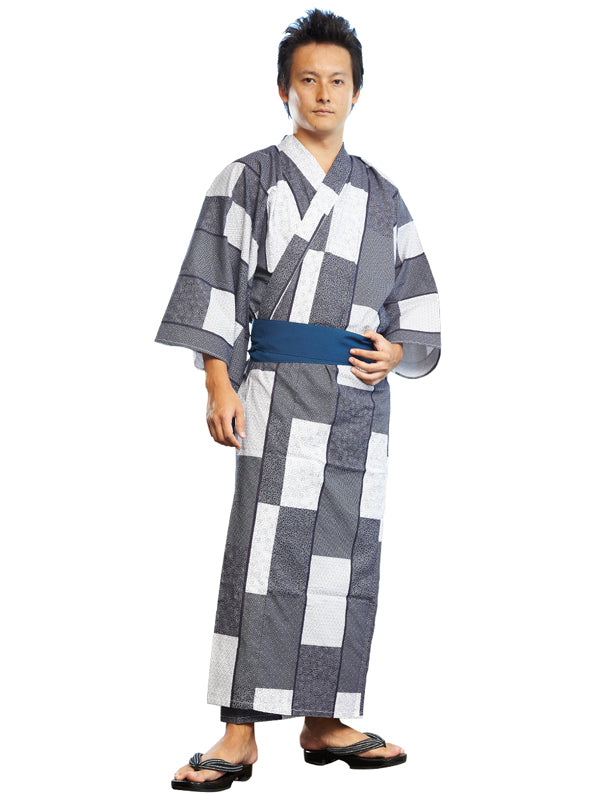 带腰带的浴衣。日本制造。男士 Midori 浴衣“KOMON / 小纹”