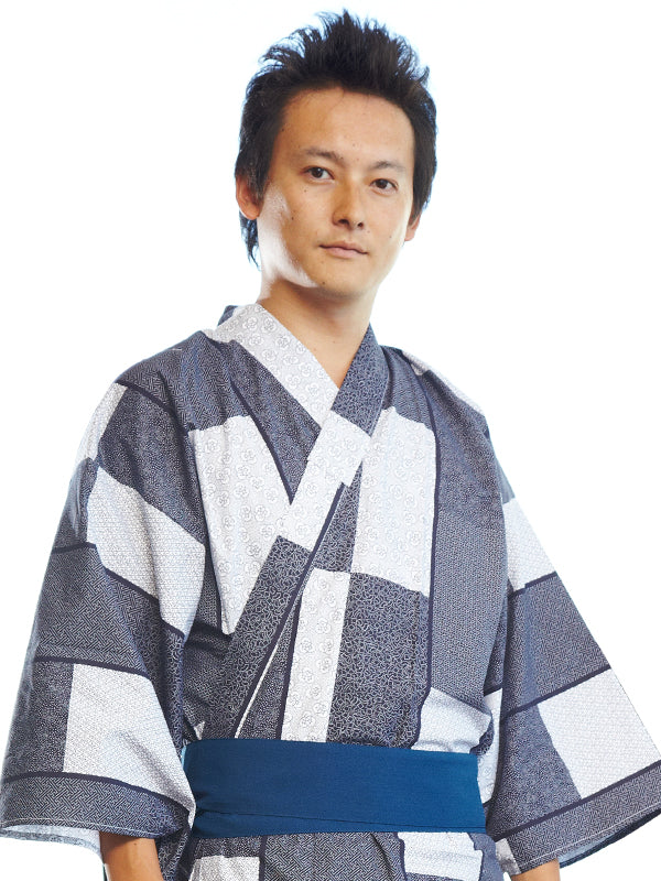 サッシュベルト付きの浴衣です。日本製。ミドリ男性用浴衣「小紋・小紋」