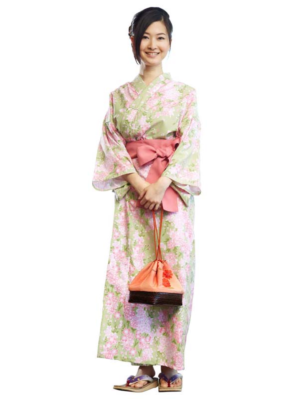 YUKATA with sash belt. made in Japan. Midori Yukata "Green Cherry Blos ...