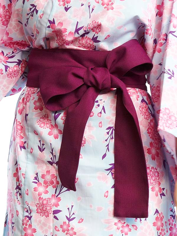 YUKATA avec ceinture en forme de ceinture. Fabriqué au Japon. Yukata Midori "Fleurs de cerisier bleu clair / 水色桜"