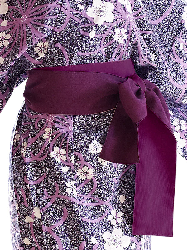 サッシュベルト付きの浴衣です。日本製。みどり浴衣「乱れ咲く菊/紫乱菊」