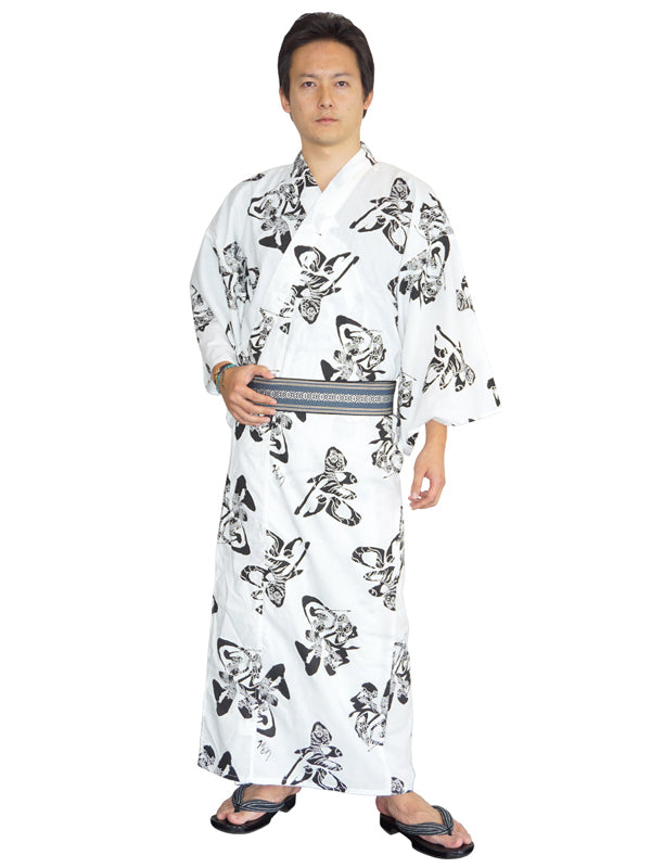 YUKATA avec ceinture en forme de ceinture. Fabriqué au Japon. Yukata Midori pour homme "Dragon blanc et tigre / 白龍虎"